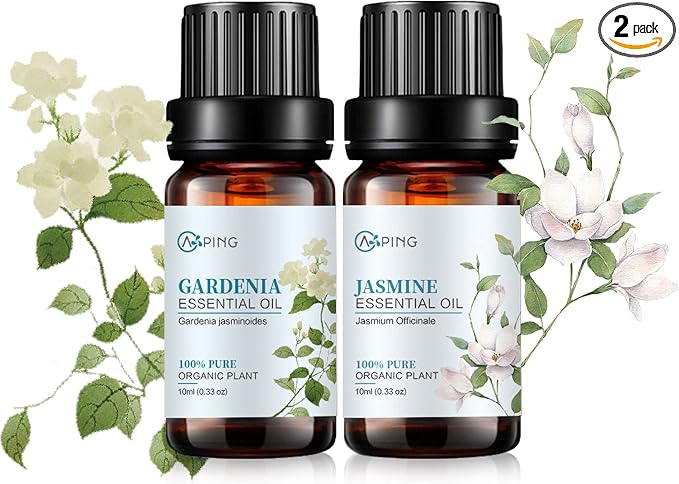 Gardenia & Jasmine Essential Oils - 100% Pure Organic Natural Plant Oils for Diffuser, Aroma, Spa, Massage, Yoga, Perfume, 2x10ML