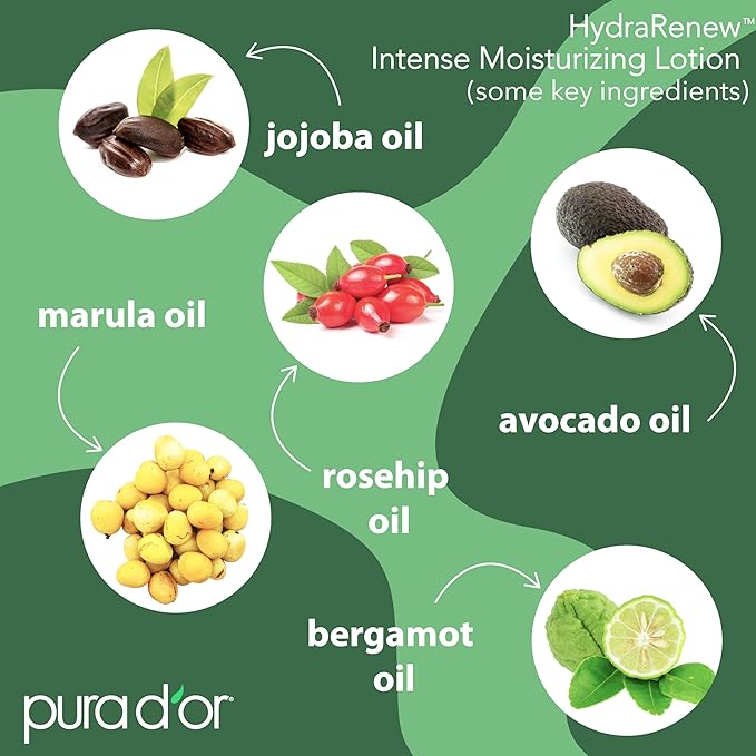 PURA D'OR HydraRenew Intense Moisturizing Lotion for Ultra Dry Skin – Hand & Body Cream with Cocoa & Shea Butters, Hyaluronic Acid, GHK-Cu Copper Tripeptide-1, Marine Collagen, Plant Stem Cells, 16 oz