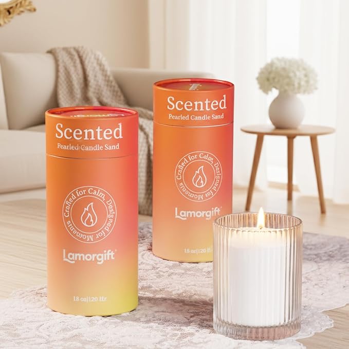 36oz Scented Candle Sand Wax, Sandalwood& Jasmine- 2 Tubes Scented Pearled Candles with 240 Hr+ Long Burning Time, Refillable Powder Candle Beads with 30 Wicks for Home Decor/ Holiday Gift/ Relaxation
