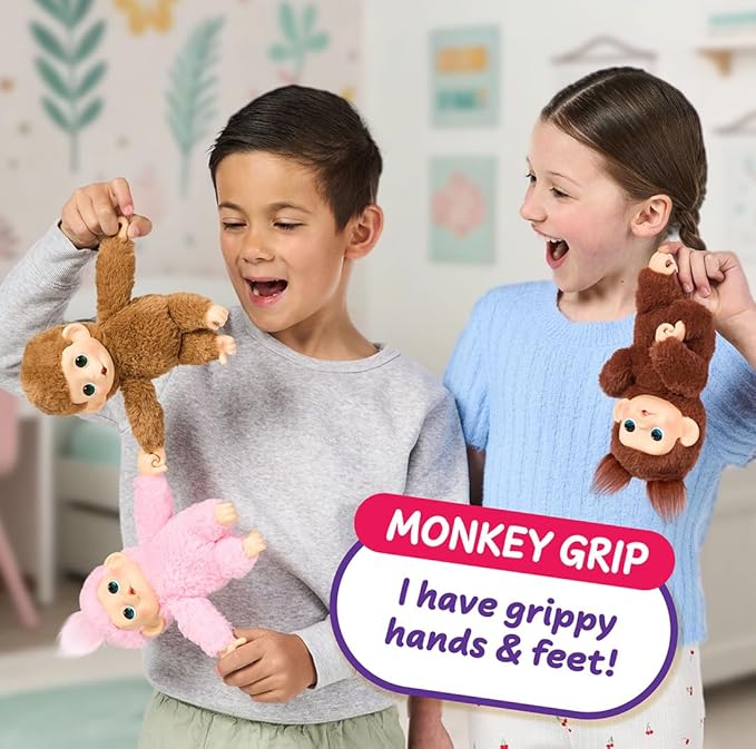 Little Live Pets Baby Monkey Minis – Pepi Peach. Interactive Pet Toy. 20+ Sounds & Reactions. Soft Brown Fur, 7.4" Tall. Super Realistic. Feed, Nurture, React. Grippy Hands & Feet. Collect All 3