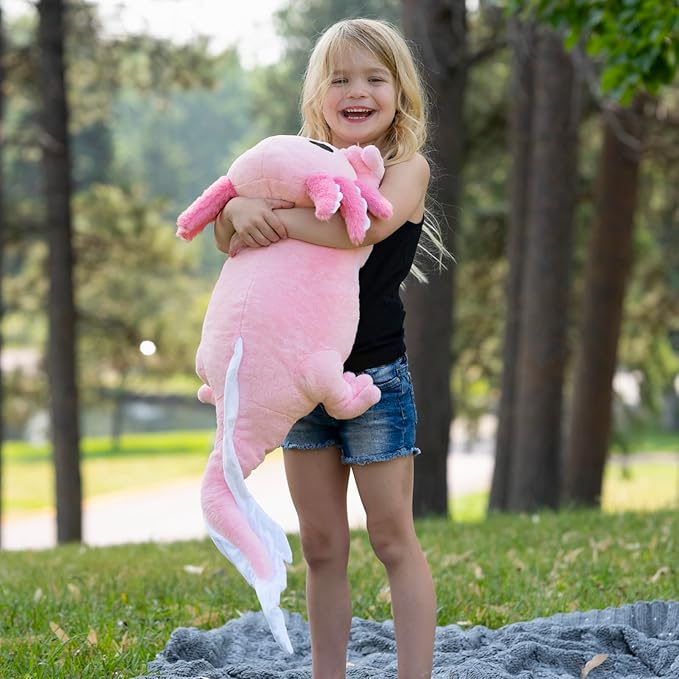 MaoGoLan 32 inch Large Pink Axolotl Stuffed Animals Bulk with 4 Babies, Cute Kawaii Plush Axolotl Toys Stuffed Salamander for Girls Kids Christmas Valentine's Day Gift, Glow in The Dark