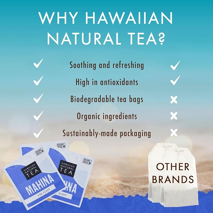 Hawaiian Natural Tea - Mahina Chamomile Tea, All-Natural Herbal Caffeine-Free Tea, Vegan and Keto-Friendly, 20 Tea Bags