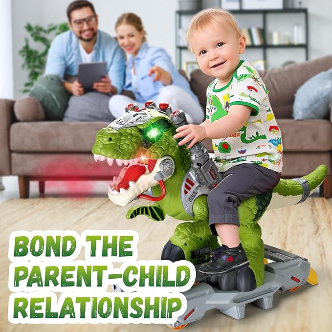 Dinosaur Ride On Toy Cars for Kids, Toddler Electric Ride On Toys with Music, Light & Smoke, 3-5 Year Old boy Gift, Preschool Kids Scooter Foot-to-Floor Walker for Indoor Outdoor