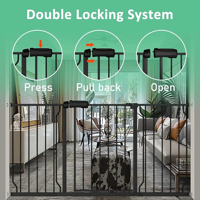 ALLAIBB Extra Wide Pressure Mounted Baby Gate Walk Through Child Kids Safety Toddler Tension White Long Large Pet Dog Gates with Extension for doorways Kitchen (48.03-52.76"/122-134cm, Black)