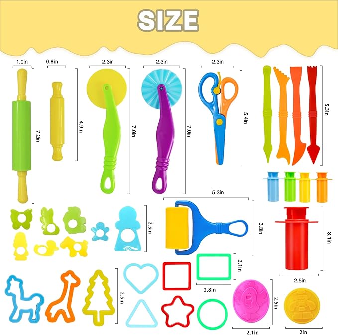 LCY WEDSHI Dough Tool Set, 49 Pcs Dough Tools Sets for Kids Ages 4-8, Dough Accessories Includes Animal Molds, Cutters Roller, Rolling Pins, Safety Scissors, Plastic Knife
