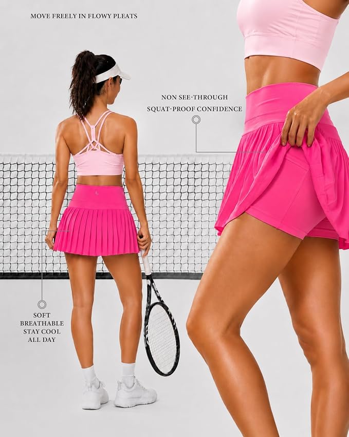 Pleated Tennis Skirt for Women with Pockets Shorts High Waisted Athletic Golf Skort for Workout Pickleball