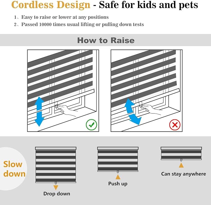AOSKY Zebra Blinds for Windows Cordless Roller Shades for Home Free-Stop Windows Shades Dual Layer Light Control for Day and Night Easy to Install (42" W X 72" H, White)