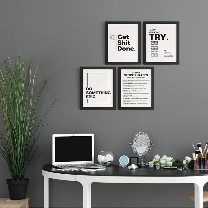 DSHFG Funny Motivational Office Pictures Wall Art Decor Prints Set of 4, Motivational Wall Art Decor Trendy Retro Posters Prints for Office Home Decor, 8x10 Unframed