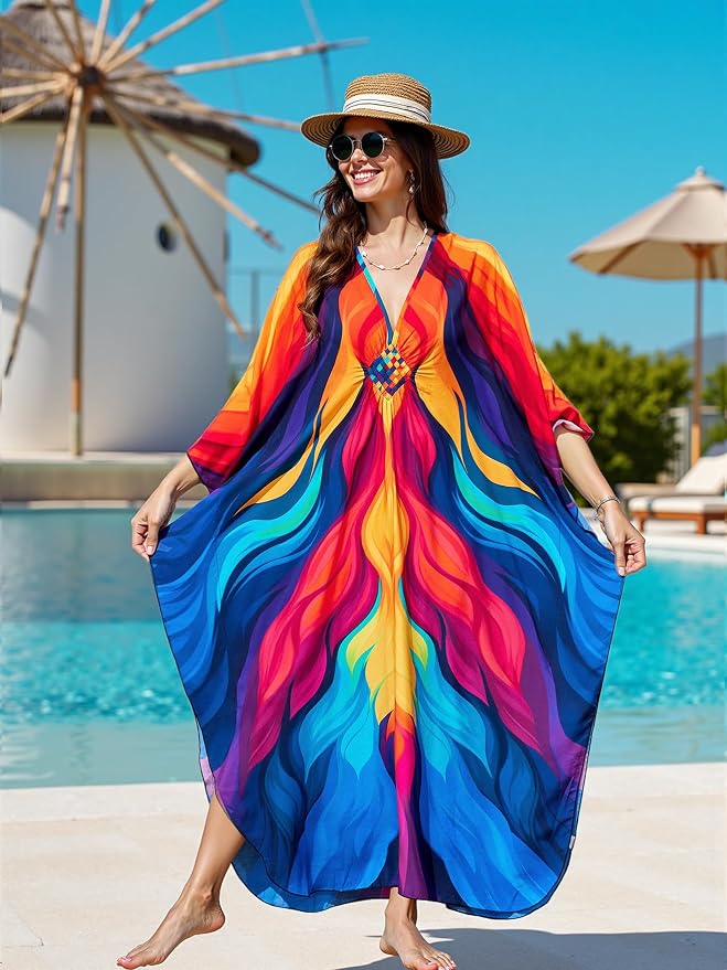 Mumu Dresses for Women Plus Size, Bohemian Kaftan Beach Cover Up Long Maxi Nightgown Soft Loungewear