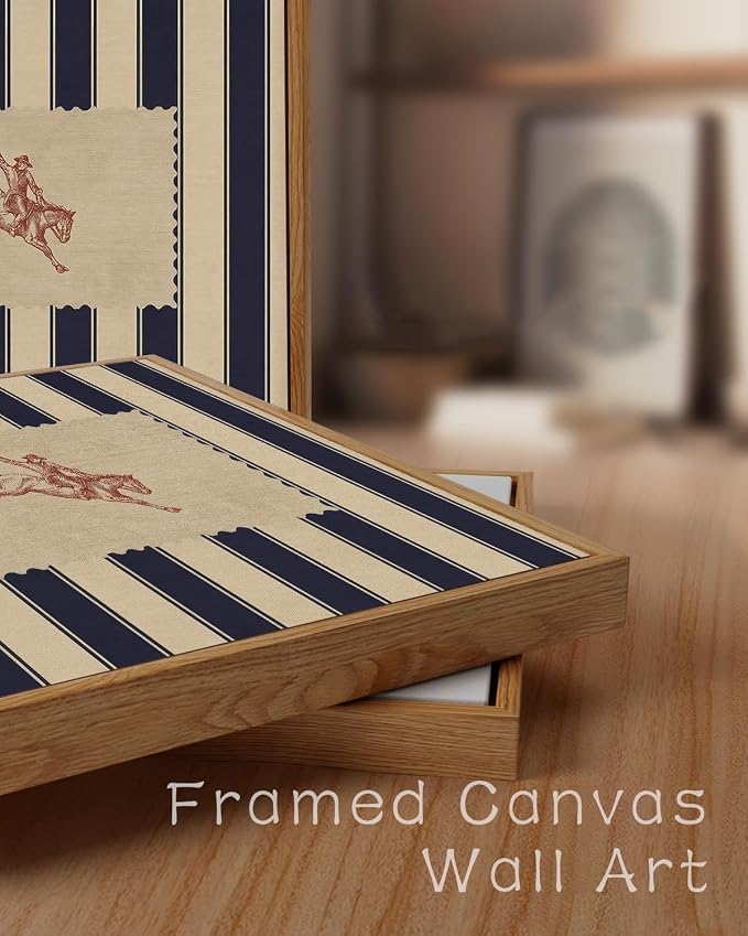 ZZLWBKGL Western Wall Decor Striped Cowboy Canvas Art Vintage Wall Art | Farmhouse Artwork Retro West Country Aesthetic Mid Century Rodeo Paintings Living Room Bedroom 8x10in