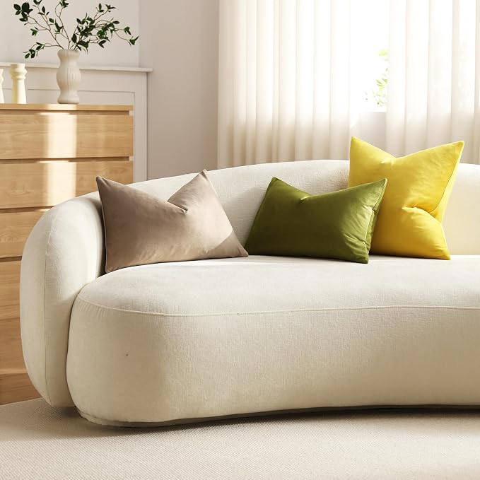 Euro Sham Covers 26x26 Yellow: Pack of 2 Cozy Soft Velvet Square Modern Luxury Decorative Throw Pillow Cases for Sofa Couch Living Room Bed Home Decor