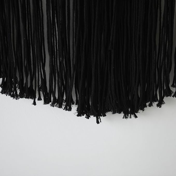 Macrame Wall Hanging Black Yarn Tapestry Boho Fiber Art Decor 57"W*43"L | Black Wall Hanging, Woven Fiber Art, Handmade Cotton Decor, Modern Boho Style, Statement Wall Accent, Handmade Craft