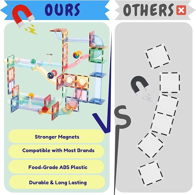 Magnetic Marble Run – 208 PCS Magnetic Tiles & Construction Blocks Set – STEM Building Toys for Boys & Girls Ages 3-9 – 3D Educational Marble Race Game – Gift for Birthdays & Classrooms