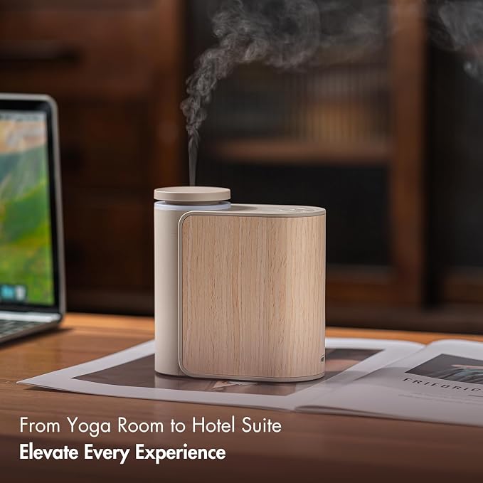 ZMARKRAFT® Waterless Essential Oil Diffuser with Solid Wood Cover | 3 Timers, 2 Mist Modes, Quiet, Portable, Waterless Fragrance, Two-Fluid Atomization