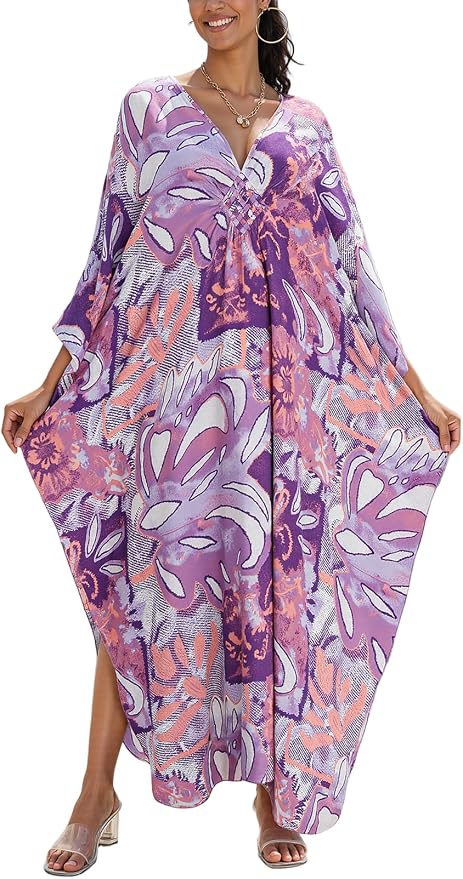 Mumu Dresses for Women Plus Size, Bohemian Kaftan Beach Cover Up Long Maxi Nightgown Soft Loungewear