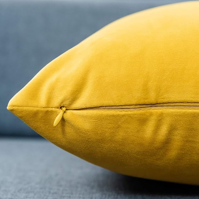 JUSPURBET 16x16 Decorative Velvet Throw Pillow Covers Cases Set of 2,Yellow | Modern Soft Cushion Covers with Hidden Zipper for Couch Sofa Bed Living Room Bedroom Home Decor
