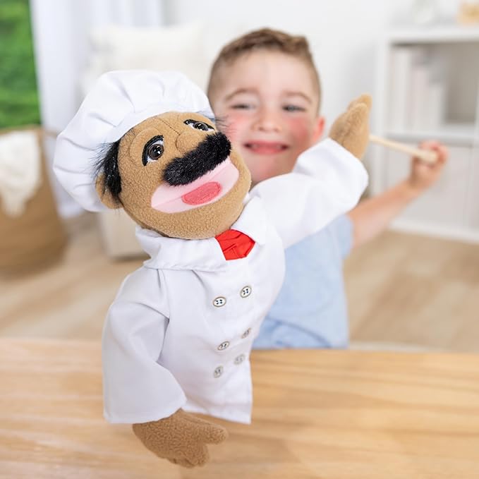 Melissa & Doug Chef Puppet (Al Dente) with Detachable Wooden Rod Pretend Play Chef Puppet Pepe