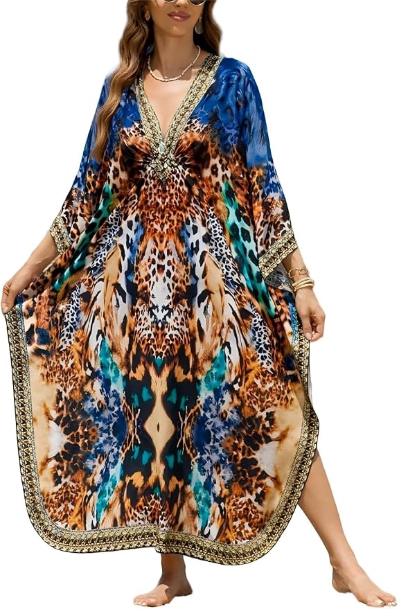 Mumu Dresses for Women Plus Size, Bohemian Kaftan Beach Cover Up Long Maxi Nightgown Soft Loungewear