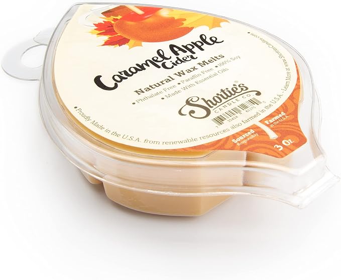 Shortie's Candle Company Caramel Apple Cider Natural Soy Wax Melts - 1 Highly Scented 3 Oz. Bar - Made with 100% Soy and Natural Fragrance Oils - Phthalate & Paraffin Free, Vegan, Non-Toxic