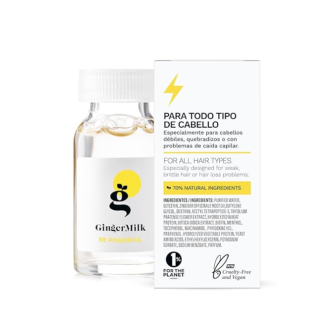 Hair Growth Ampoule with Biotin & Ginger | Controls Hair Loss, Stimulates Scalp & Strengthens Roots | BE Powerful by Ginger Milk | 3-Pack (0.5 fl oz ea)