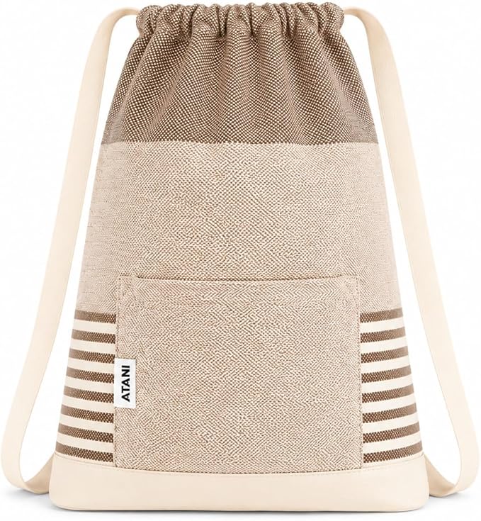 ATANI Turkish Beach Towel (71x39 Inches), Converts to a Bag, Oversized 100% Cotton Bath Towels Lightweight Quick-Dry Beach Blanket for Travel, Picnic, Camping, Yoga and Pool (Brown)