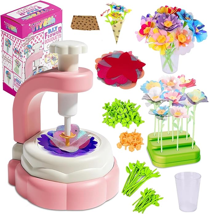 YiYeah Fabric Flower Bouquets Toys, Flower Making Kit, DIY Arts & Crafts Kit for Kids Age 4 5 6 7+, Flowers Market Toy Educational Activity and Birthday Gift Toys Gifts Ideas for Boys Girls
