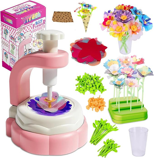 YiYeah Fabric Flower Bouquets Toys, Flower Making Kit, DIY Arts & Crafts Kit for Kids Age 4 5 6 7+, Flowers Market Toy Educational Activity and Birthday Gift Toys Gifts Ideas for Boys Girls