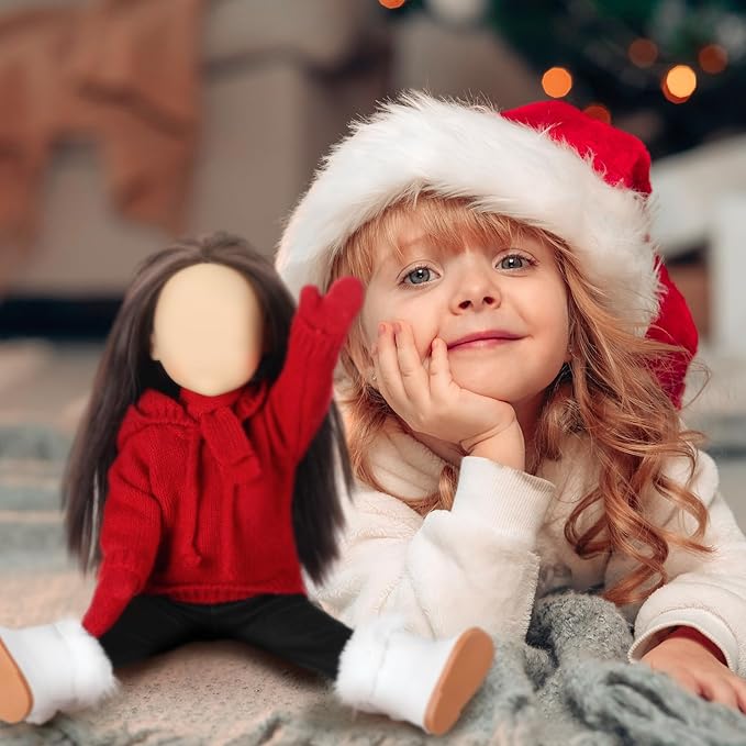 6 Pcs Christmas 18 Inch Doll Clothes and Accessories Winter Outfits Set Sweaters Trousers Hats Shoes for 18 Inch Doll Gift(Light Red,Smart Style)
