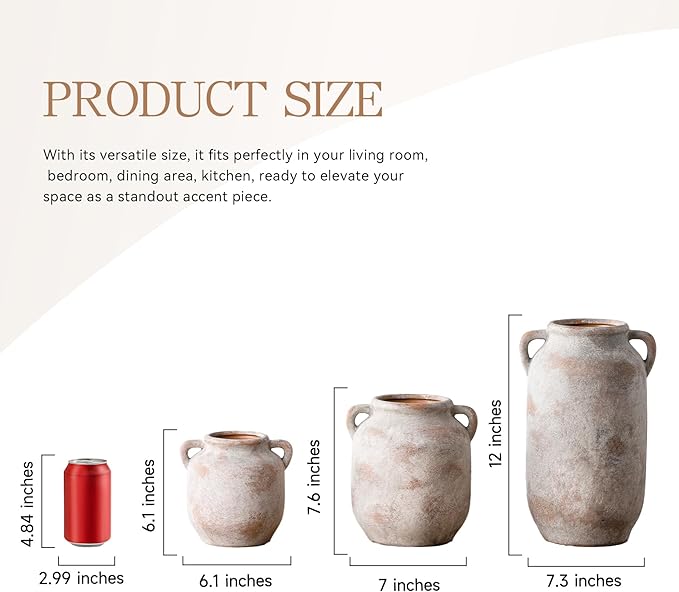 Vanselia Ceramic Flower Vase Home Table Decor Living Room Farmhouse 6 in | Small Rustic Decorative Flowers Vases Plant Modern Decoration for Kitchen Shelf Coffee Dining Centerpieces Desk