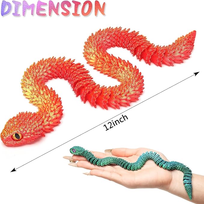 5PCS 3D Printed Snake, 12in 3D Printed Animals, Flexible Articulated Snake, Articulated Snake,Home Decor Stuff,Party Favors