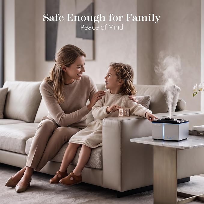 All Day Long-Lasting Aromatherapy, 500ML Large Aromatherapy Diffuser: Ultrasonic Cool Mist Humidifier, Remote Control, 7 Color Lights, Timer, Auto-Off for Home/Bedroom/Yoga (Silver)