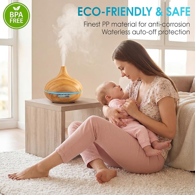Rechargeable Diffuser for Essential Oils Large Room, 450ml Battery Operated Diffuser with Remote Control, Aromatherapy Oil Diffuser with Timer, 7 Colors Light air humidifiers for Home&Office