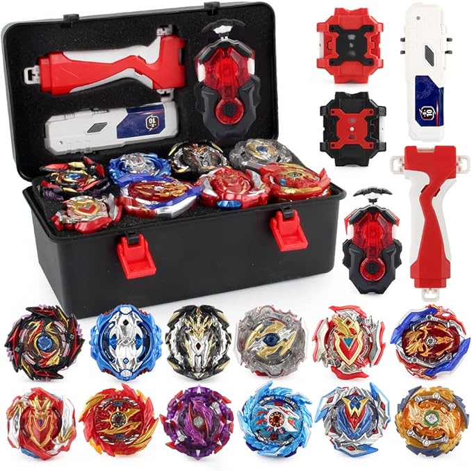 Battling Top Burst Launcher Game Set, 12 Spinning Tops Gyros 3 Launchers with Storage Box Great Birthday Present for Boys Age 6 8 10+