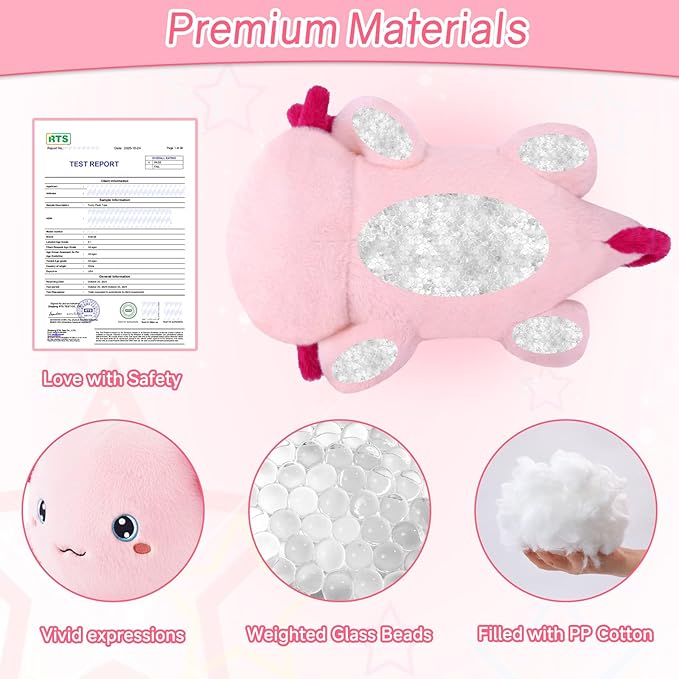 SQEQE Weighted Stuffed Animal Axolotl, Soft Weighted Axolotl Plush Toy, Cute Hugging Pillow Gift for Kids Adults, Home Decoration Valentines Gifts Birthday Present 13.8 Inch, 1.7 Lb