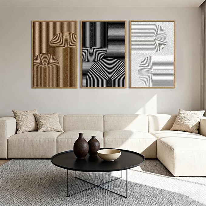 BINCUE Abstract Neutral Canvas Paintings Modern Artwork for Walls Framed for Bedroom Living Room Hallway 16x24 Inch Set of 3