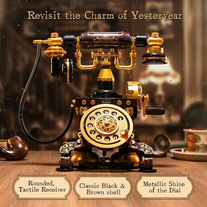 Retro Phone Building Blocks Set for Adults, Vintage DIY Telephone Model Kit with Realistic Design, Creative Home Decor Gift, Ideal Gifts for Collectors & Hobbyists