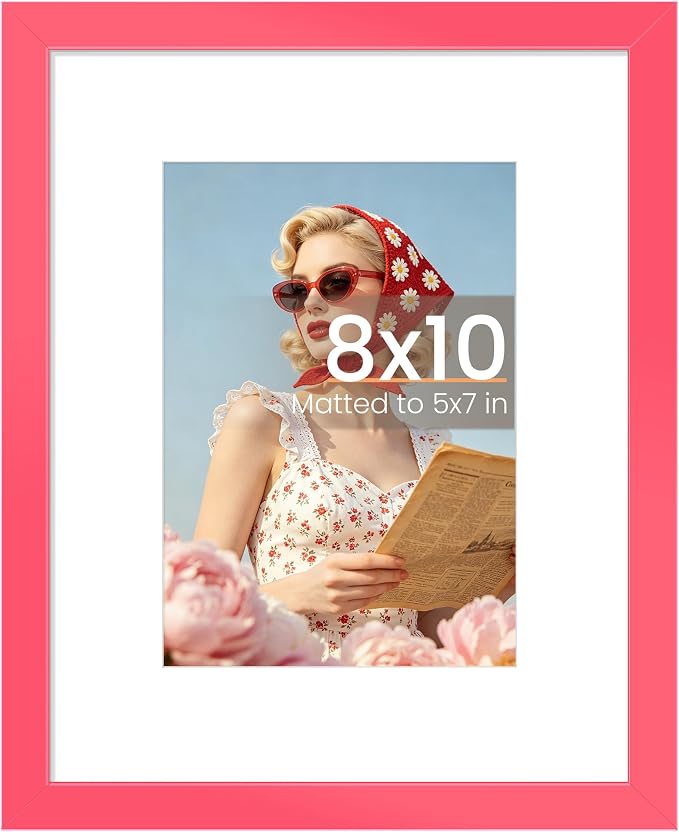 upsimples 8x10 Picture Frame, Display Pictures 5x7 with Mat or 8 x 10 Without Mat, Wall Hanging Photo Frame, Hot Pink, 1 Pack