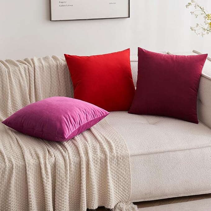MIULEE Velvet Throw Pillow Covers 20x20 Inch Pack of 2 Bright Red | Soft Solid Decorative Pillow Covers, Modern Luxury Home Decor, for Couch Chair Sofa Bedroom Livingroom
