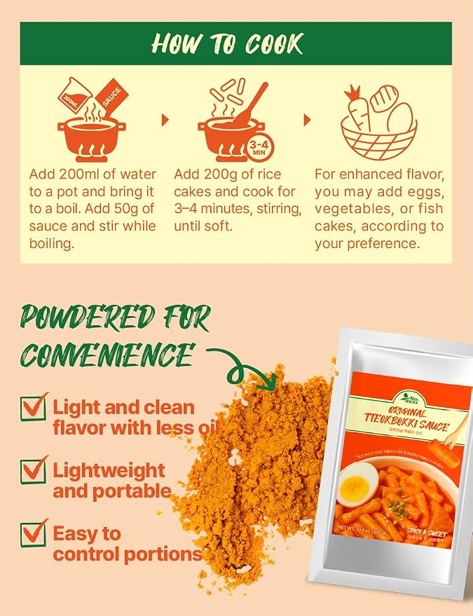 Nice Witch's Secret Recipe Korean Mild Tteokbokki Powder Sauce 12 servings – Perfect for Sweet and Spicy Rice Cake Dishes, Easy and Quick to Make, 10.6 oz (300g) / 오리지널 떡볶이 소스
