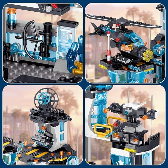 MindBox City Police Station Building Set with Police Car & Helicopter,1430pcs Building Block Toy for Boys 8-12