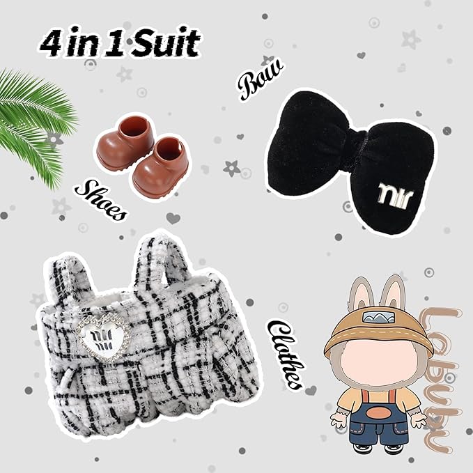 Cute Clothes for Doll Design Outfit Blind Mystery Box Accessories Mini La Boo-Boo Blah Bu Bu BuLafufu Ropa Plush Toy Stuff Dress Overalls Pajamas Hoodie Black&White