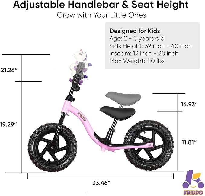 KRIDDO Toddler Balance Bike 2 Year Old, Age 24 Months to 5 Years Old, Early Learning Interactive Push Bicycle with Steady Balancing, Gift Bike for 2-5 Boys Girls, Purple