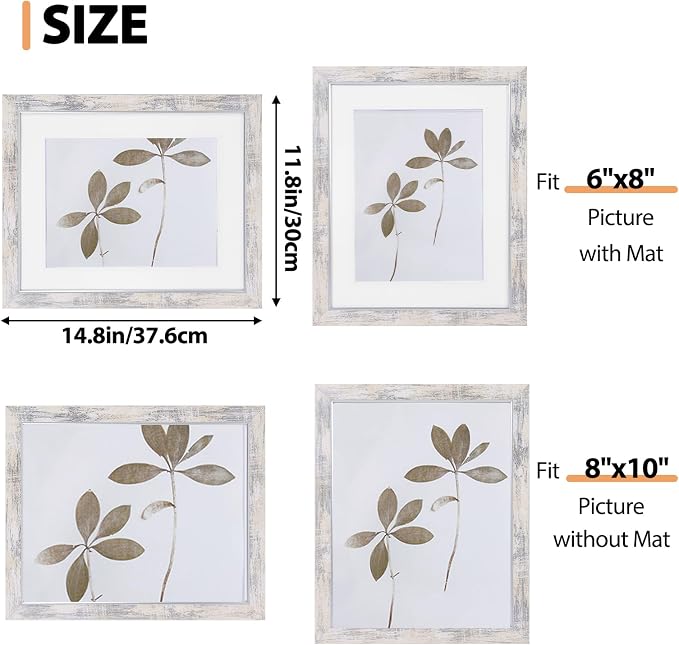 Fixwal 8x10 Picture Frame Set of 5, Vintage Photo Frame, Rustic Retro Picture Frame with Tempered Glass, Decorative Art on Walls and Tabletop Placement