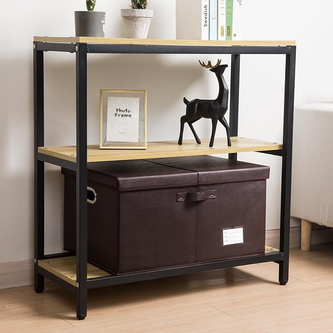 Collapsible Storage Box with Lid [1-Pack] Leather Fabric Foldable Storage Bin Organizer Container Basket Cube with Cover for Home Bedroom Closet Office Nursery Brown (22.8X15.7X11.8)