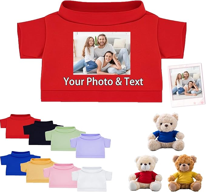 Personalized Teddy Bear Clothes with Photo Text, Custom Stuffed Animal Clothing Fit 8-16inch Stuffed Bear Clothes, Personalized Doll Clothing Make Your Own Plush Doll Shirt