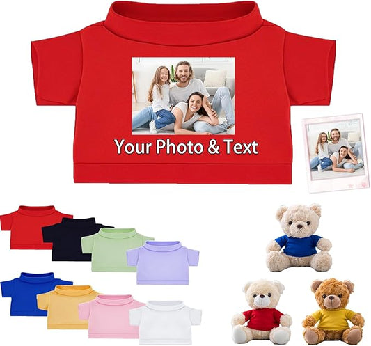Personalized Teddy Bear Clothes with Photo Text, Custom Stuffed Animal Clothing Fit 8-16inch Stuffed Bear Clothes, Personalized Doll Clothing Make Your Own Plush Doll Shirt
