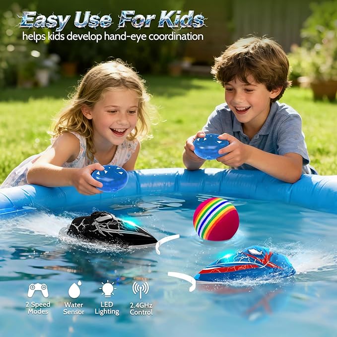 2-Pack Mini RC Boats with Floating Ball – 2.4GHz Remote Control Boats for Pools & Lakes, 2 Speeds, Auto Flip, Waterproof, Low Battery Alert, for Kids & Adults