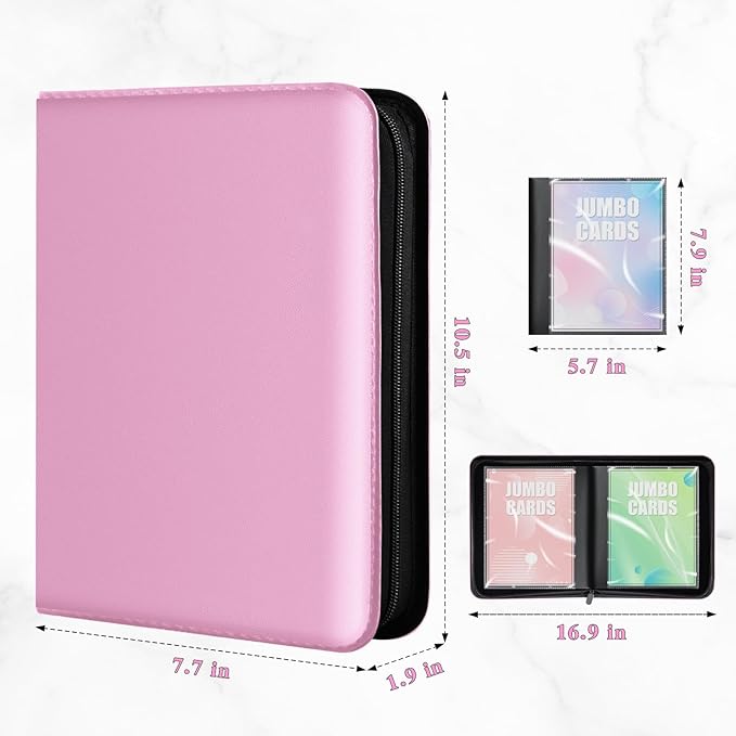 Jumbo Card Binder – WITHYU PU Leather Ringless Card Collection Binder with 60 Pockets, 5.7'' x 7.9''Card Holders Storage Album for Game Card (Pink)