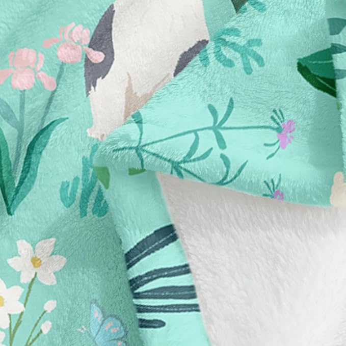 Wajade Floral Puppy Dog Blanket for Kids Toddler Soft Flannel Sage Green Bed Blanket for Kids Adults Teens Plush Cute Christmas Birthday Gifts 60"x80"