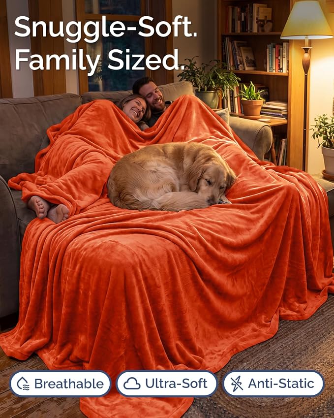 Ultra Soft Fleece Blanket Giant Blanket Size - Flannel Fleece Luxury Blanket - Lightweight for Couch Bed Chair - Thick, Warm and Breathable - All Season Cozy, Burnt Orange